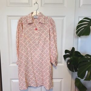 FRNCH Pink and Red A-Line Dress with Notched Collar